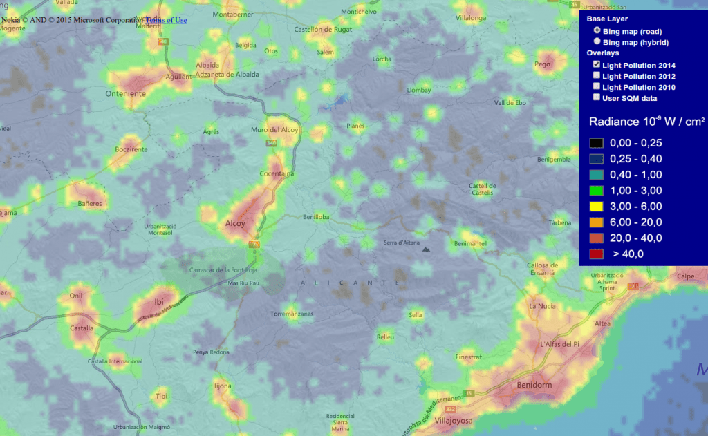 Mapa mundial de contaminación lumínica