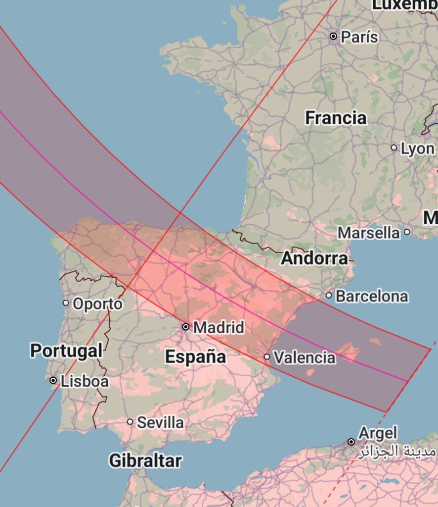Zona de Penumbra del Eclipse de Sol a su paso por España